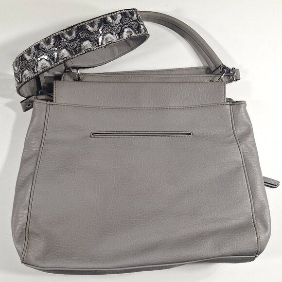Juicy Couture Gray Faux Leather Crossbody Purse Bag Sequin Strap - Picture 2 of 7